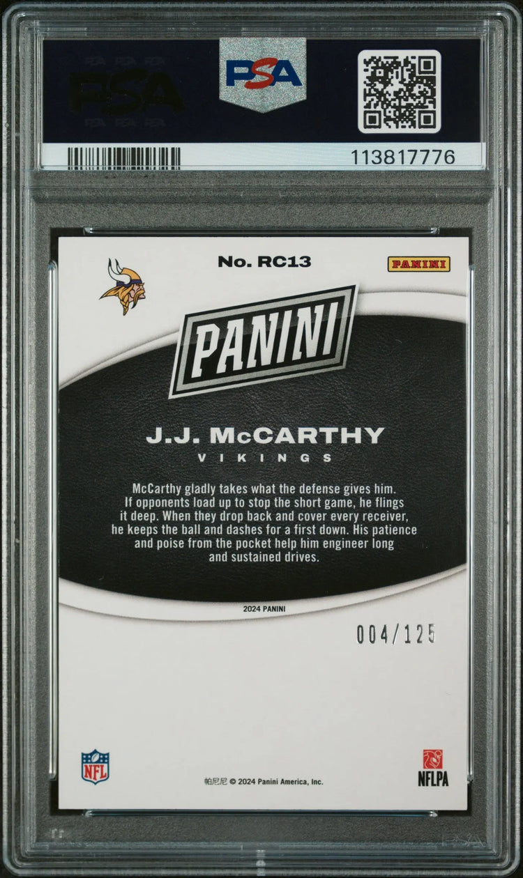 JJ Mccarthy #RC13 Red PSA 10 /125 2024 Panini Black Friday Rookie RC Pop 5 
