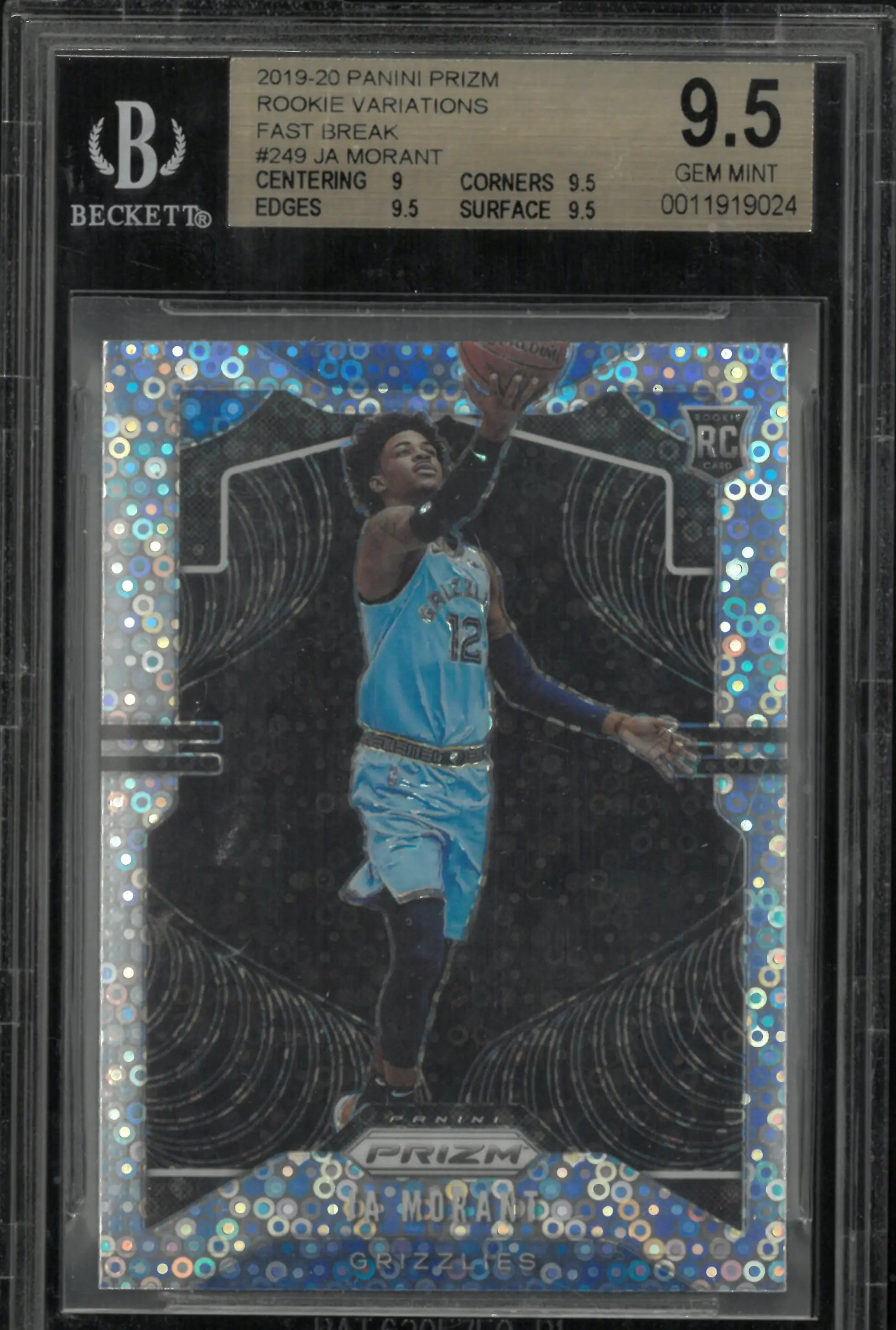 Ja Morant RC BGS 9.5 GEM Disco Fast Break Rookie Variation 2019-20 Prizm 19-20 