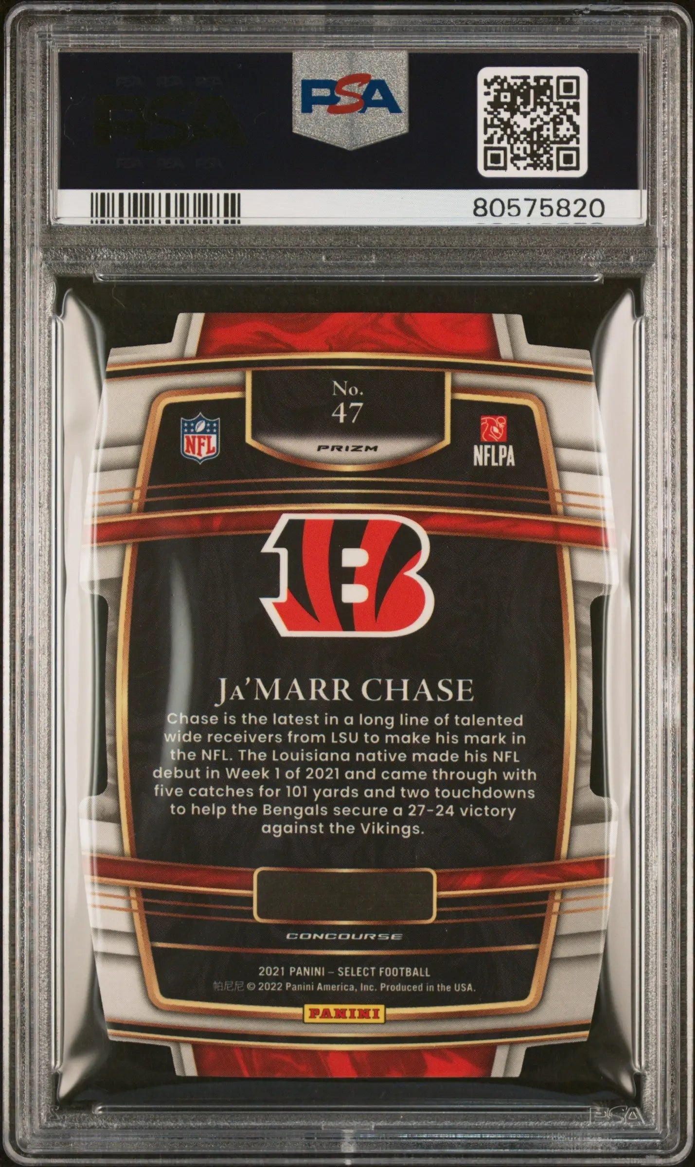 Ja'Marr Chase PSA 10 RC Rookie Select 2021 Die Cut Silver Prizm Bengals 