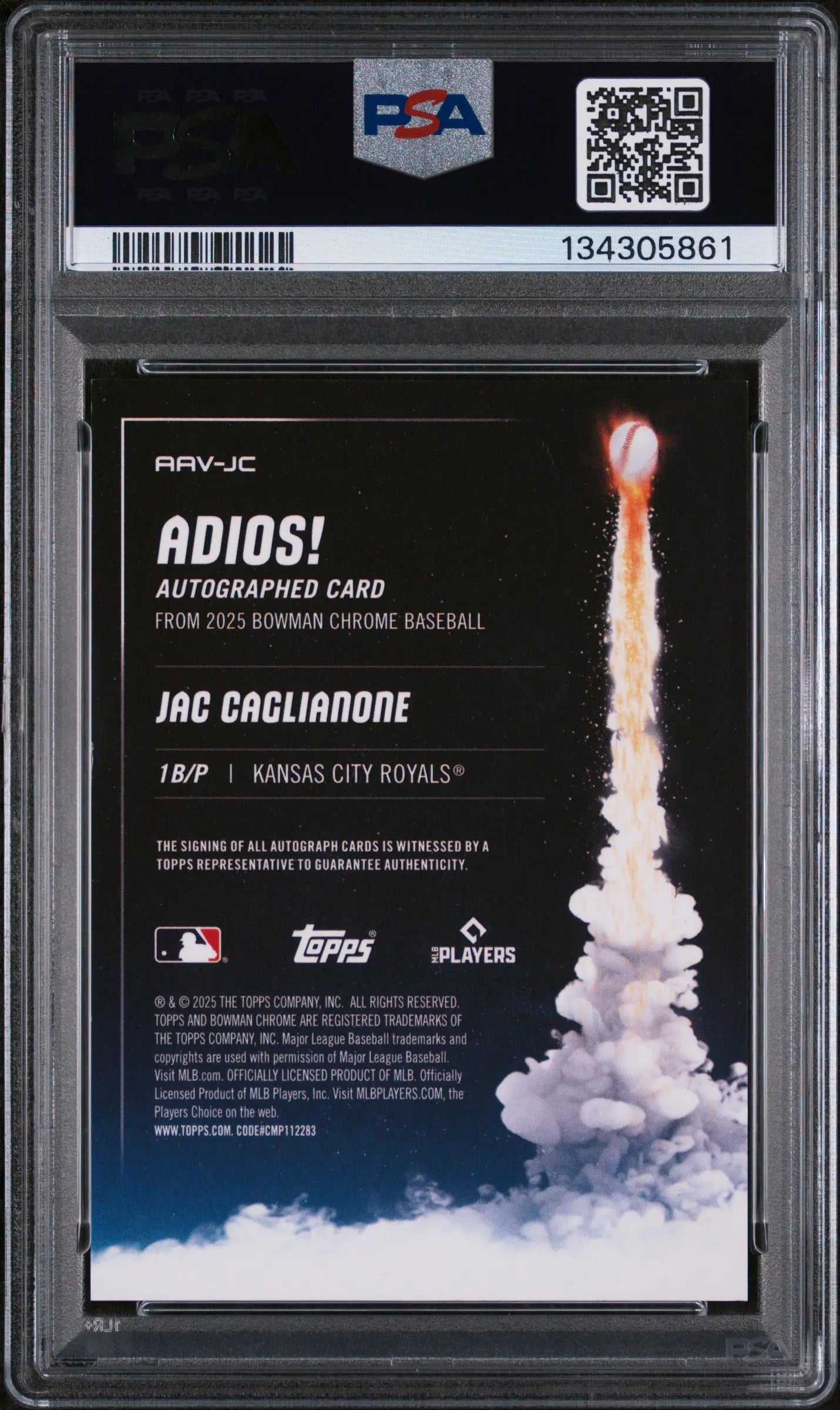 Jac Caglianone Orange Refractor /25 PSA 9 2025 Bowman Chrome Adios Autographs 