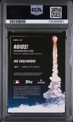 Jac Caglianone Orange Refractor /25 PSA 9 2025 Bowman Chrome Adios Autographs 
