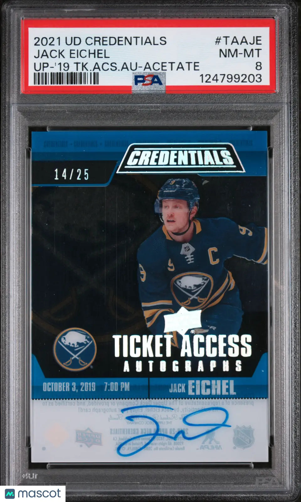 Jack Eichel /25 Auto PSA 8 Credentials 2021-22 21-22 UD 2019-20 Update Acetate 