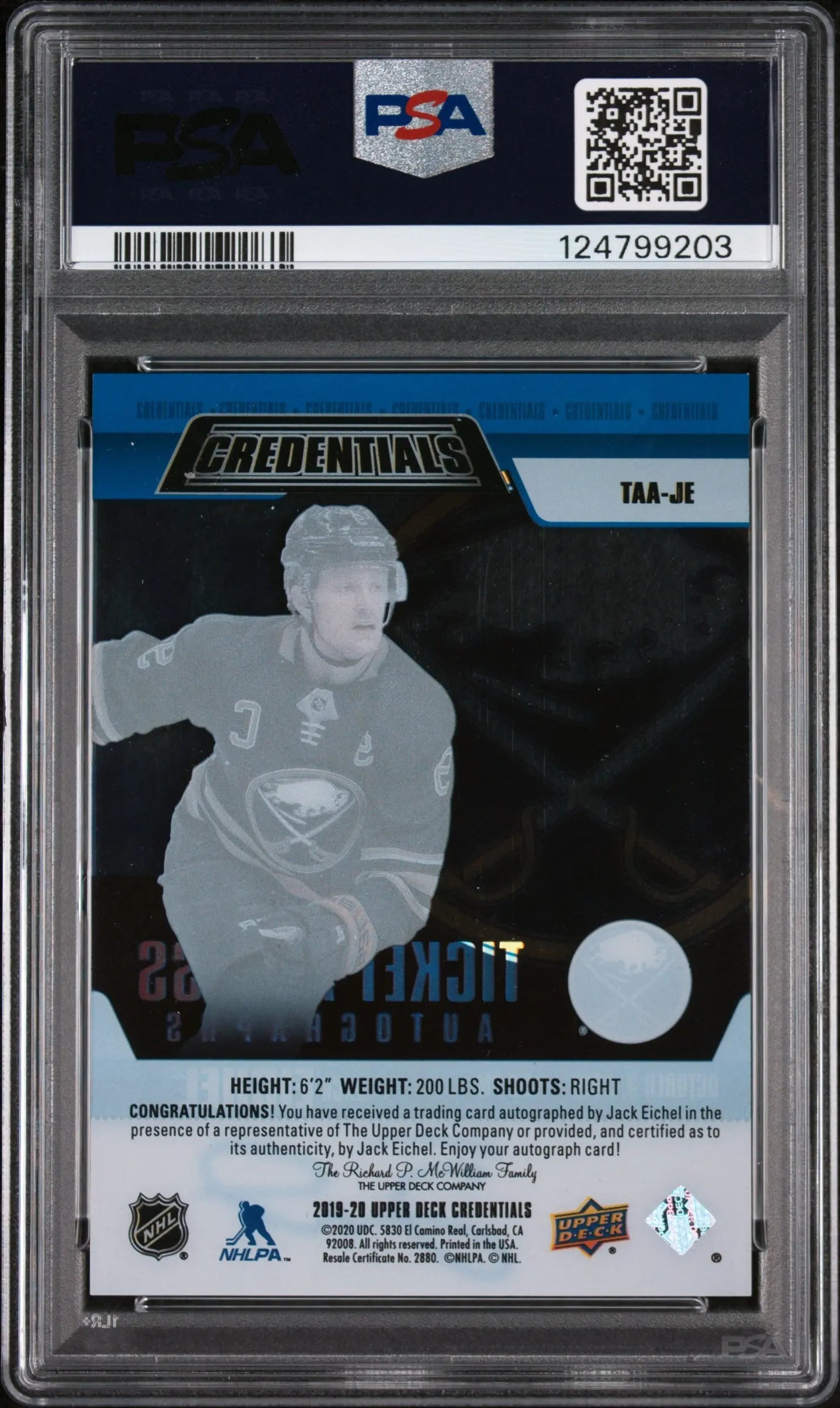 Jack Eichel /25 Auto PSA 8 Credentials 2021-22 21-22 UD 2019-20 Update Acetate 