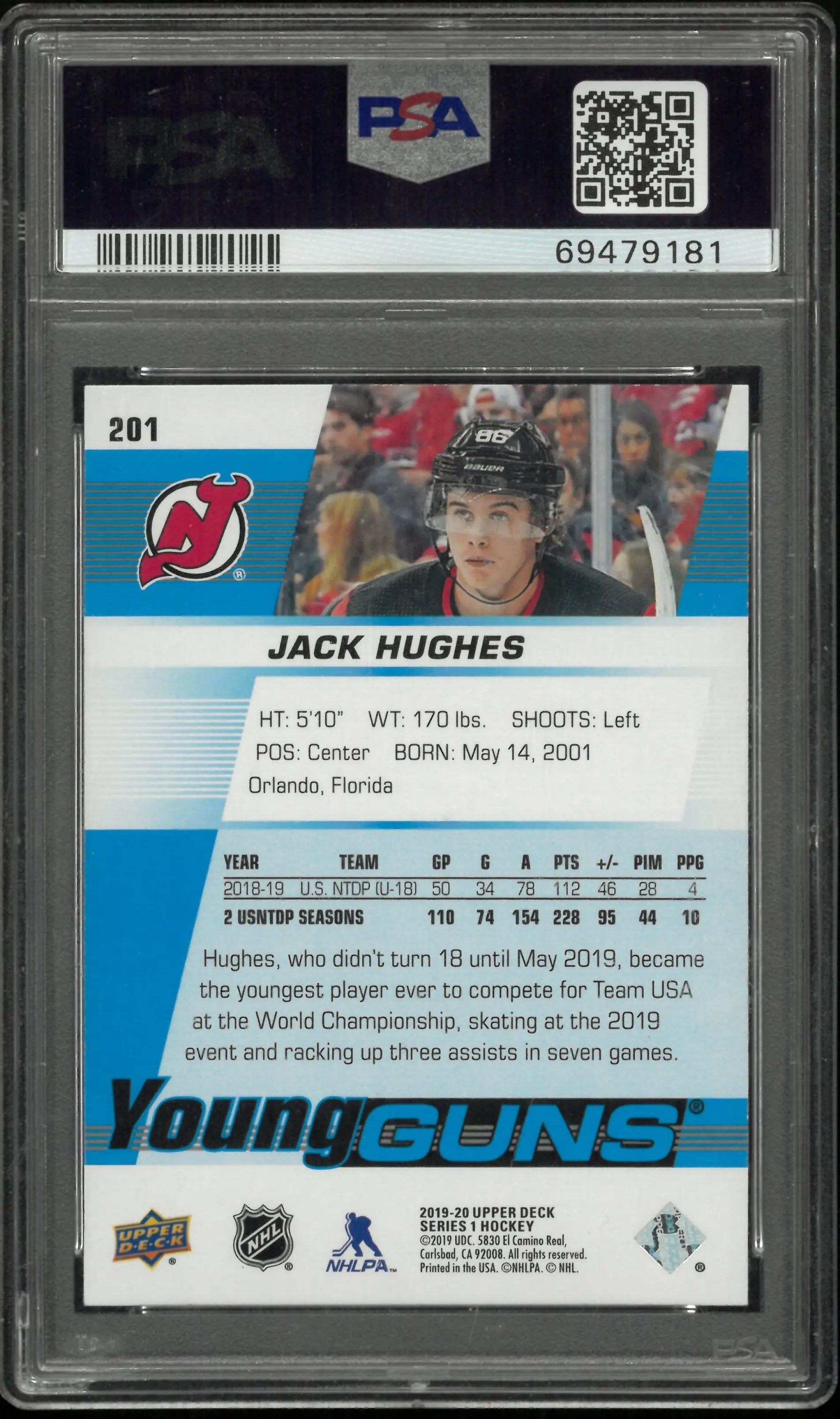 Jack Hughes RC Young Guns PSA 10 Rookie 2019-20 19-20 UD Upper Deck 