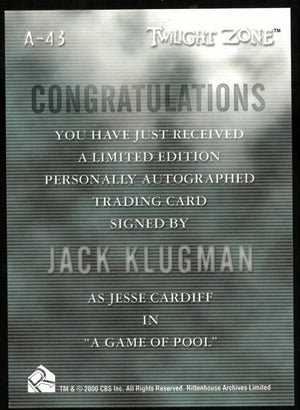 Jack Klugman As Jesse Cardiff Twilight Zone Auto Autograph #A-43 