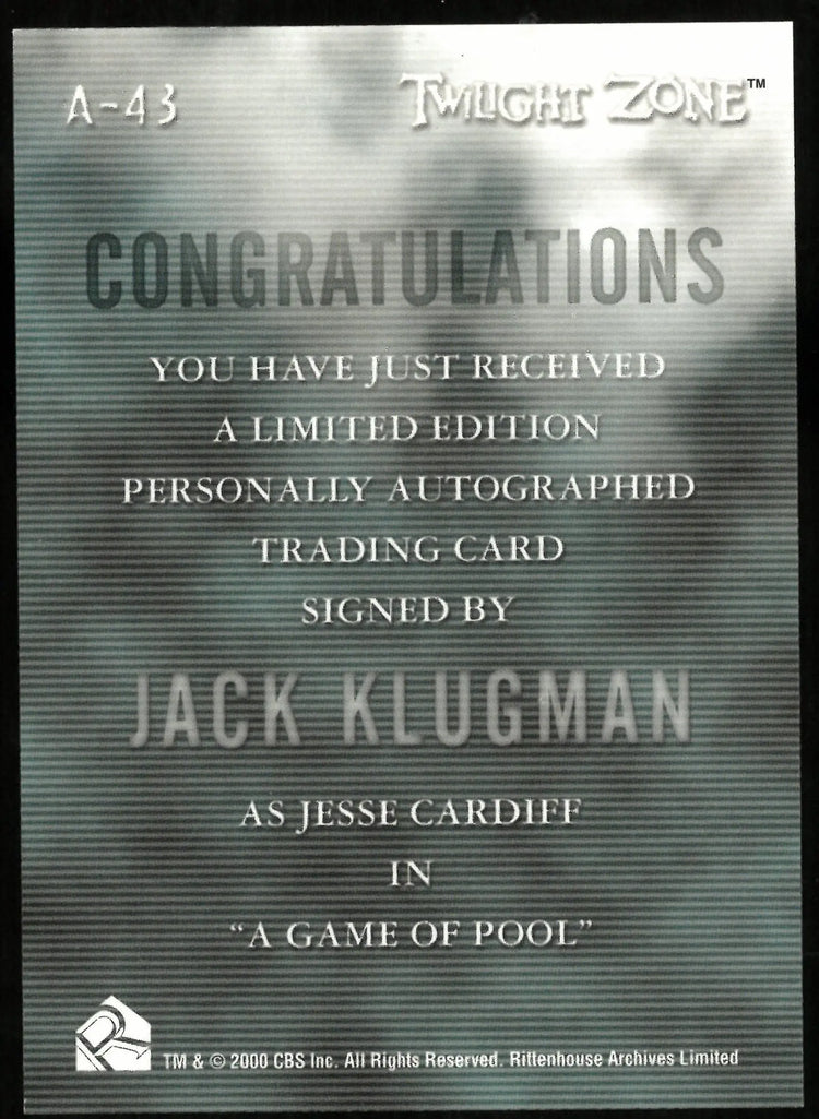 Jack Klugman As Jesse Cardiff Twilight Zone Auto Autograph #A-43 