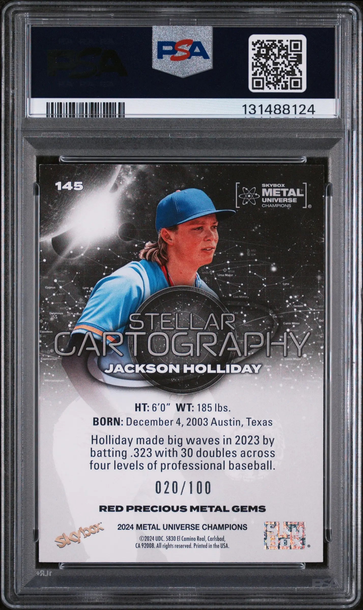 Jackson Holliday PSA 8 RED PMG /100 RC Rookie 2024 Metal Precious Gems 
