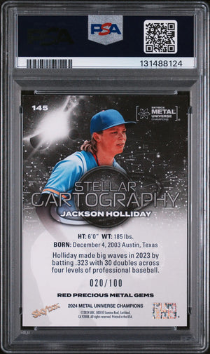 Jackson Holliday PSA 8 RED PMG /100 RC Rookie 2024 Metal Precious Gems 