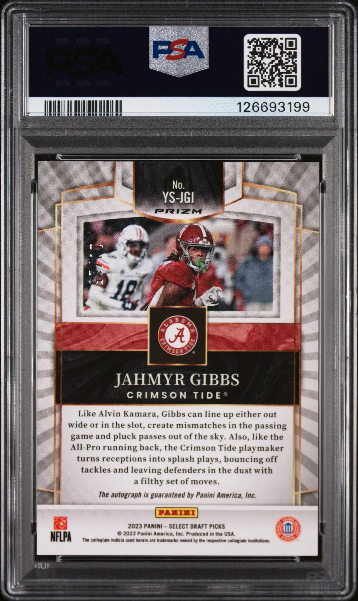 Jahmyr Gibbs Auto Tie Dye /25 RC Rookie PSA 8 2023 Select Draft Picks Autograph 