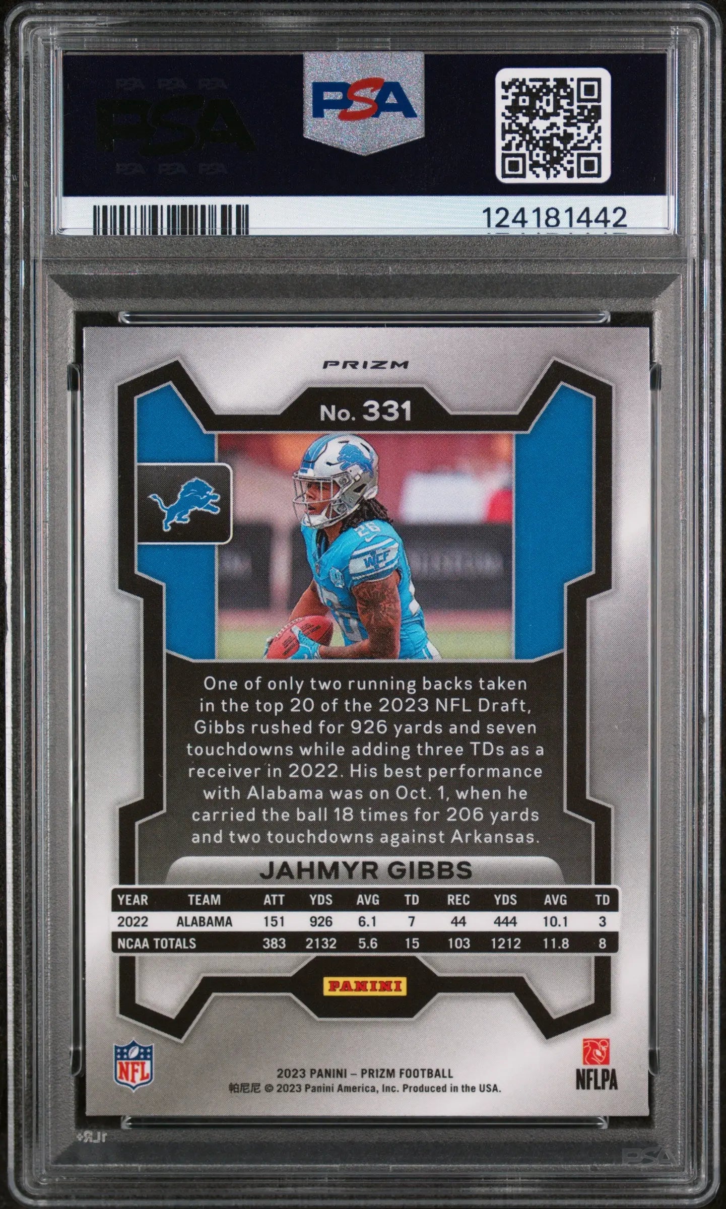 Jahmyr Gibbs Neon Green Pulsar PSA 9 2023 Prizm RC Rookie 
