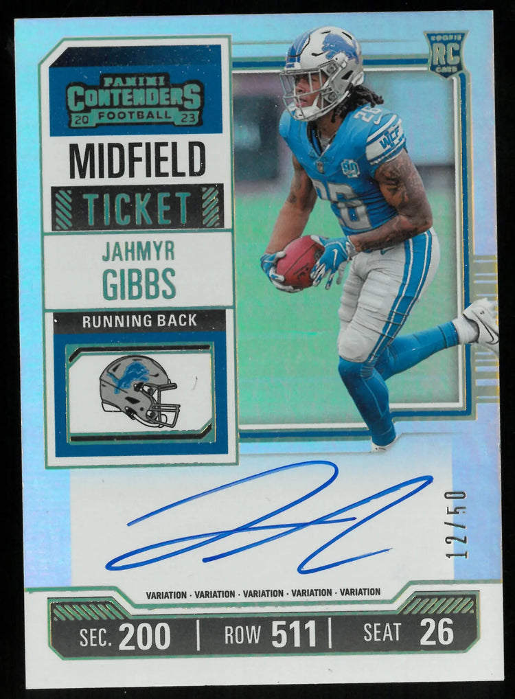 Jahmyr Gibbs RC Auto Contenders /50 Autograph Rookie 2023 