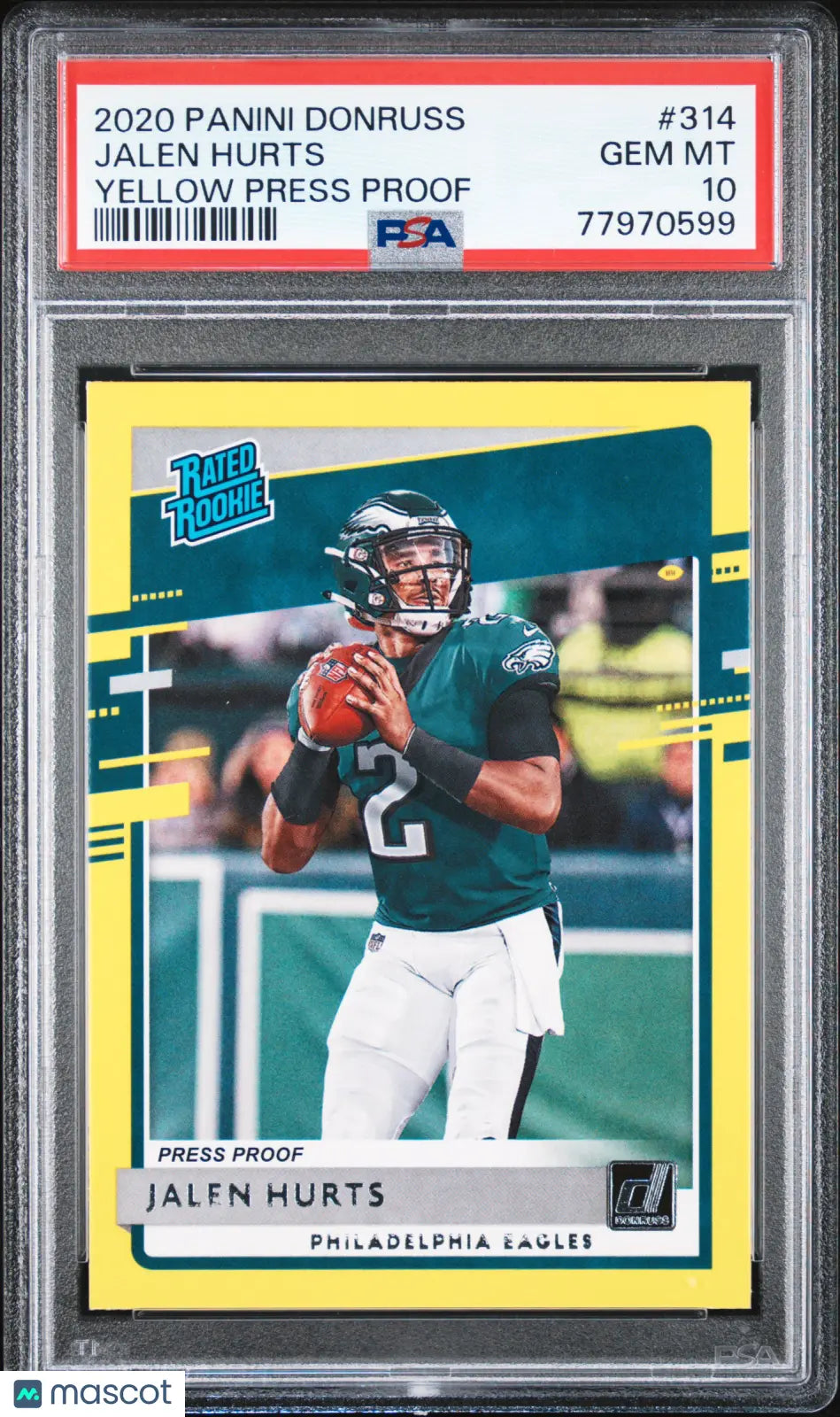 Jalen Hurts #314 Yellow Press Proof PSA 10 2020 Panini Donruss Rated Rookie RC 