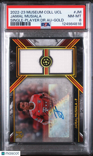 Jamal Musiala /50 Gold PSA 8 2022-23 Museum UCL Auto Jersey Autograph Dual Relic 