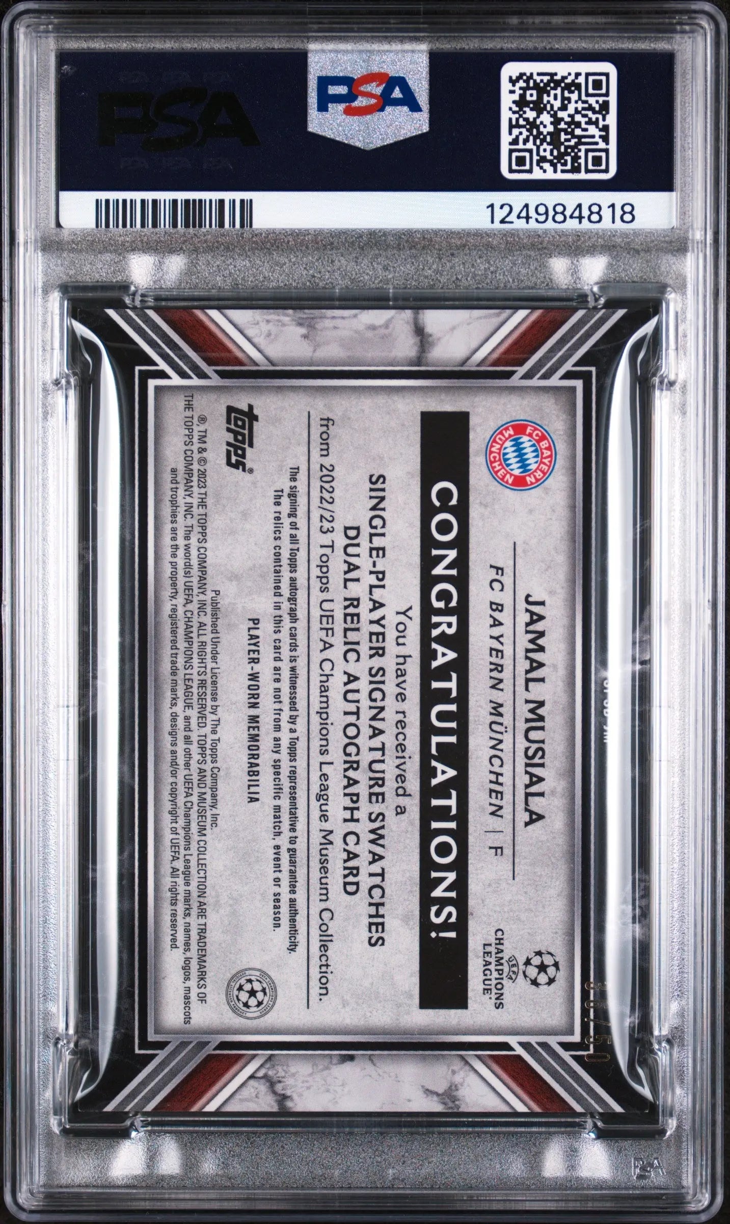 Jamal Musiala /50 Gold PSA 8 2022-23 Museum UCL Auto Jersey Autograph Dual Relic 
