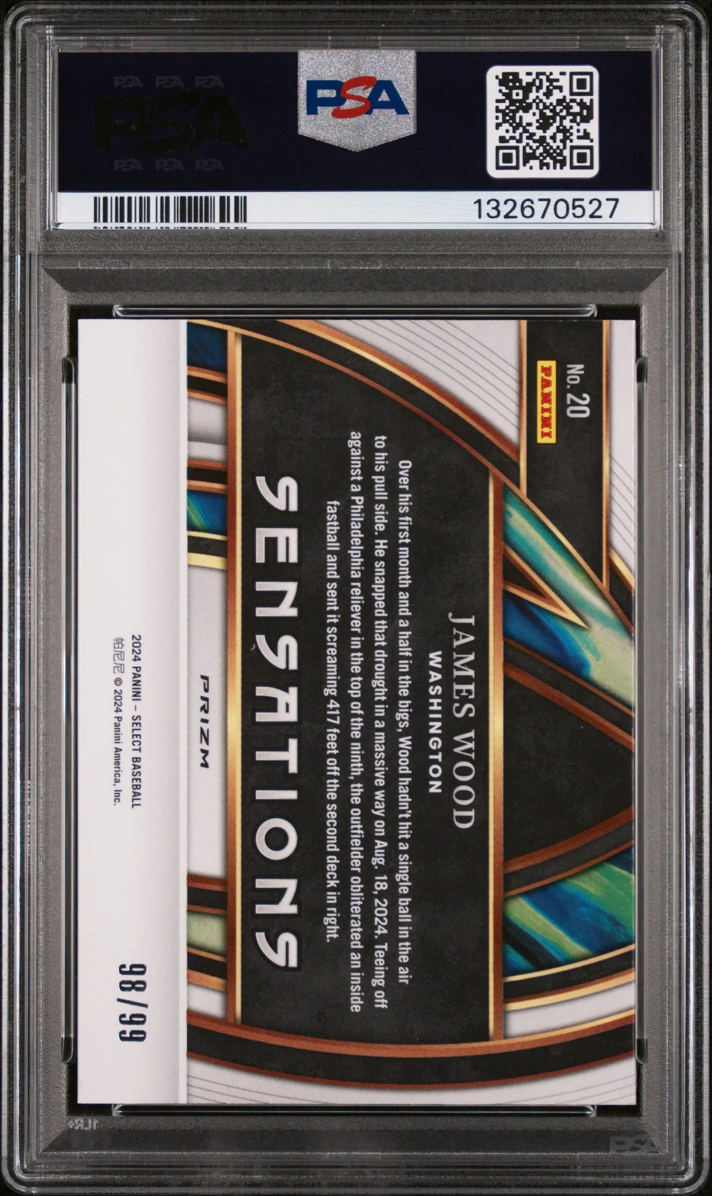 James Wood PSA 10 RC /99 Rookie Prizm Sensations Red 2024 