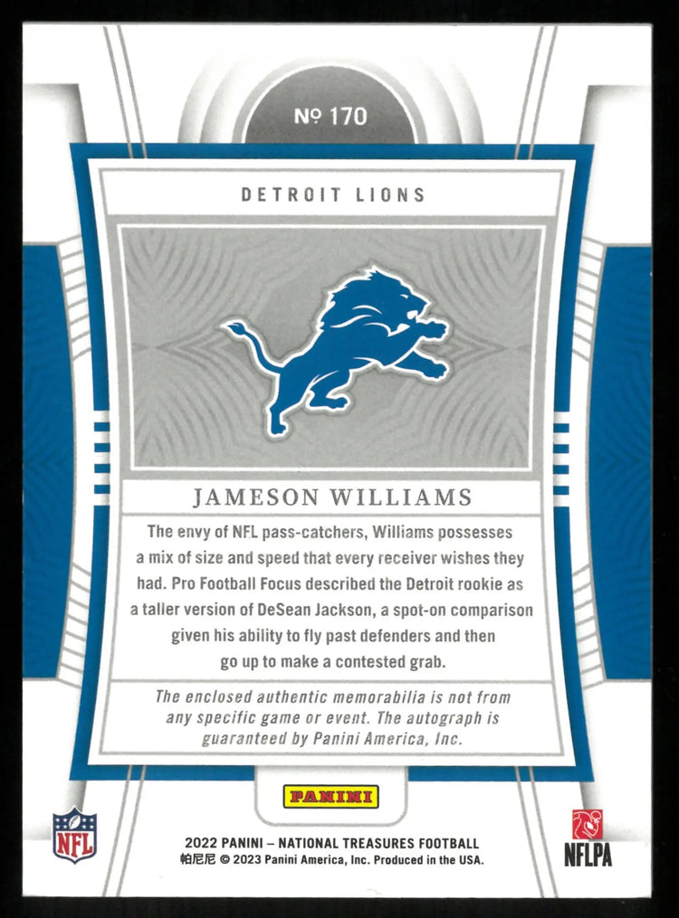 Jameson Williams /49 Patch Auto National Treasures RC Rookie 2022 