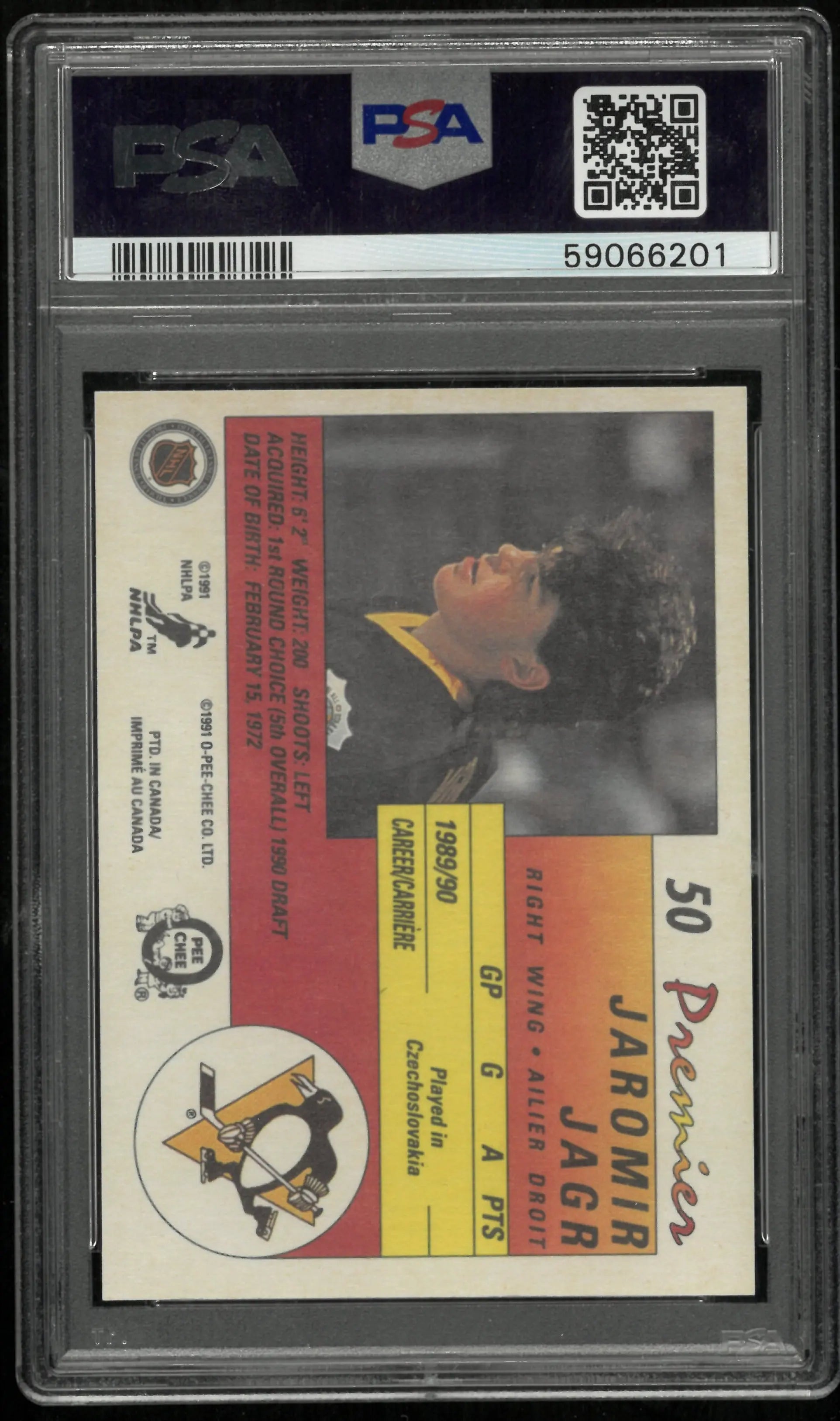 Jaromir Jagr RC Rookie 1990-91 OPC O Pee Chee Premier Penguins 
