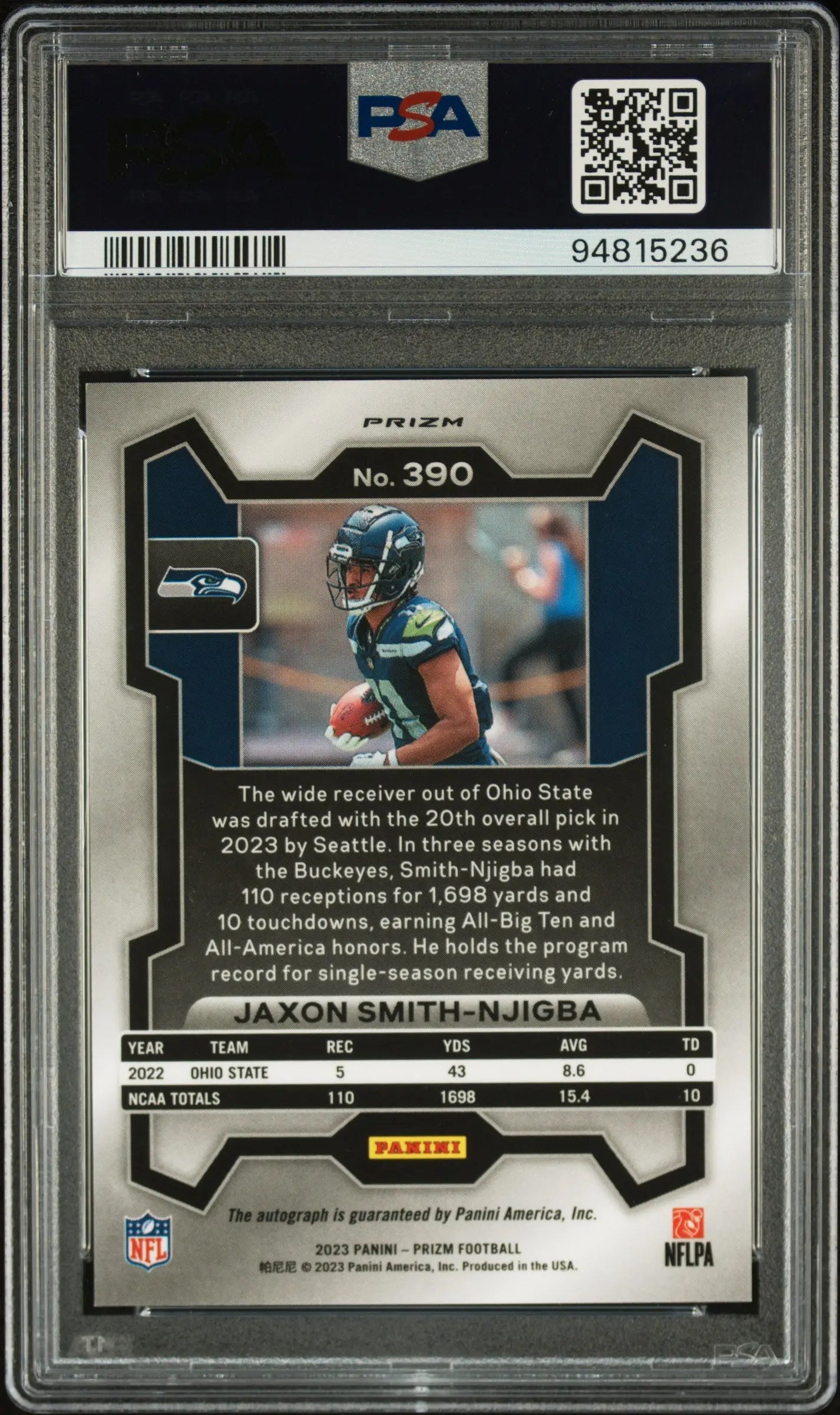 Jaxon Smith-Njigba RC Rookie Autograph No Huddle PSA 10 2023 Panini Prizm Disco 
