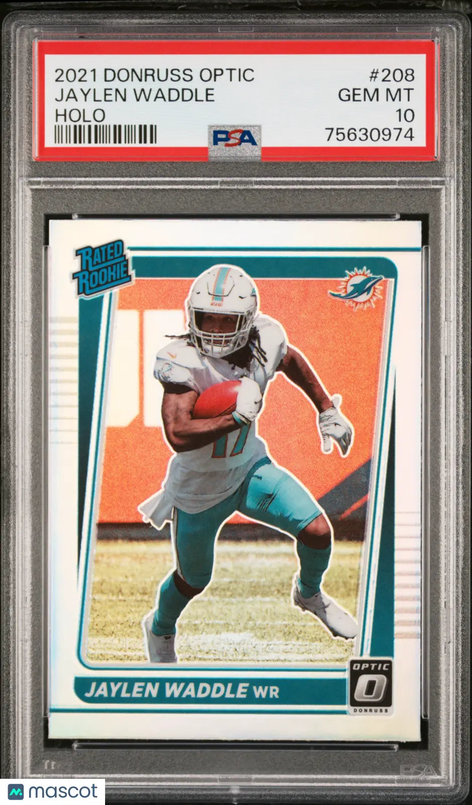Jaylen Waddle #208 Holo PSA 10 RC Rated Rookie 2021 Panini Donruss Optic 