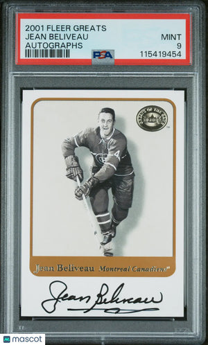 Jean Beliveau PSA 9 Autograph Pop 5 No 10 2001-02 Fleer Great of the Game 