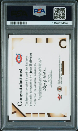 Jean Beliveau PSA 9 Autograph Pop 5 No 10 2001-02 Fleer Great of the Game 