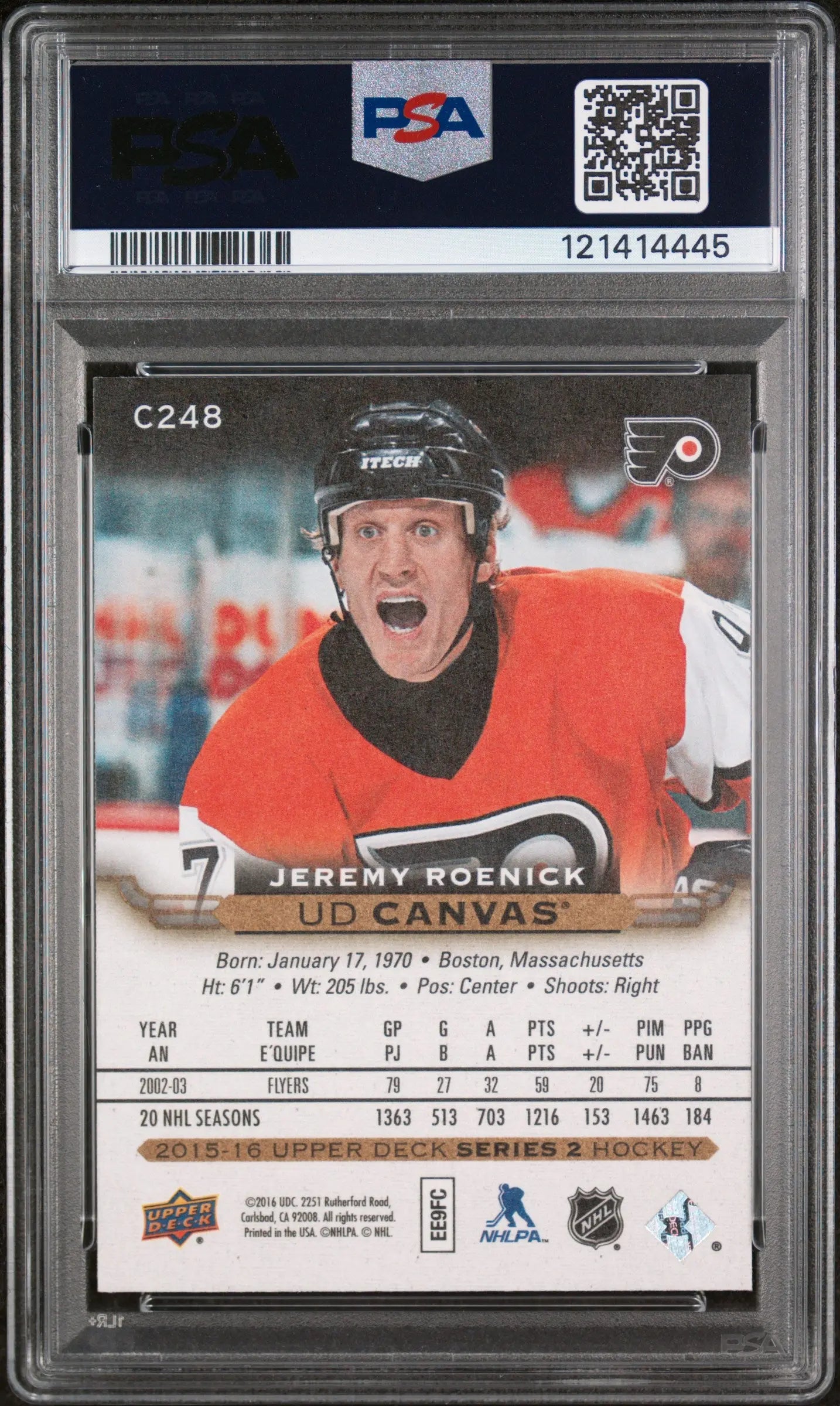 Jeremy Roenick UD Canvas Retired SP PSA 10 2015-16 15-16 UD Upper Deck Flyers 
