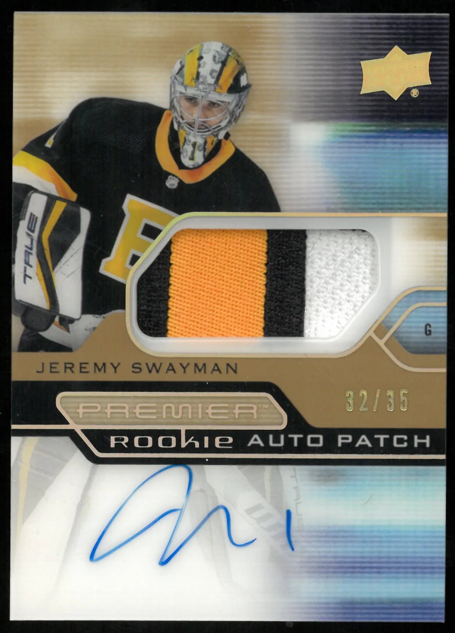 Jeremy Swayman /35 Premier Patch Auto RC Rookie 2021-22 UD 