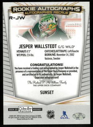 Jesper Wallstedt Auto Sunrise 2024-25 OPC Platinum Autograph RC Rookie 