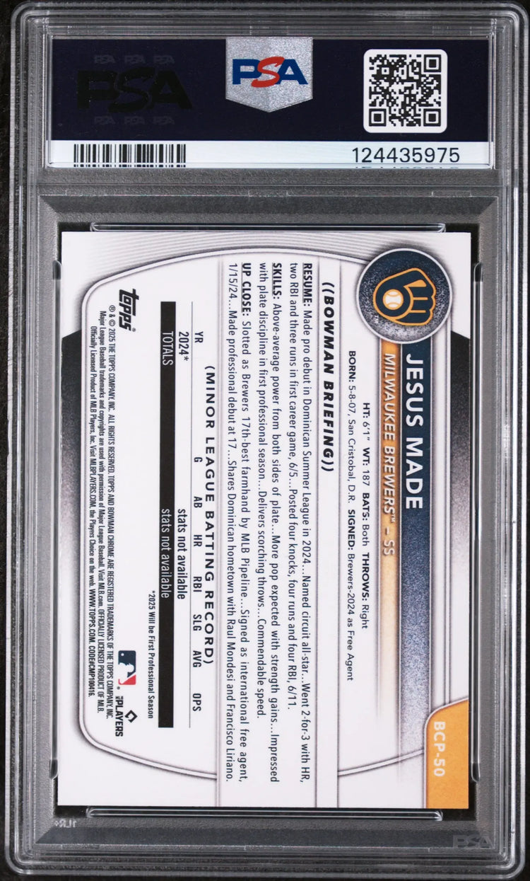 Jesus Made 1st RC PSA 10 Rookie Reptilian Refractor 2025 Bowman Chrome Prospects 
