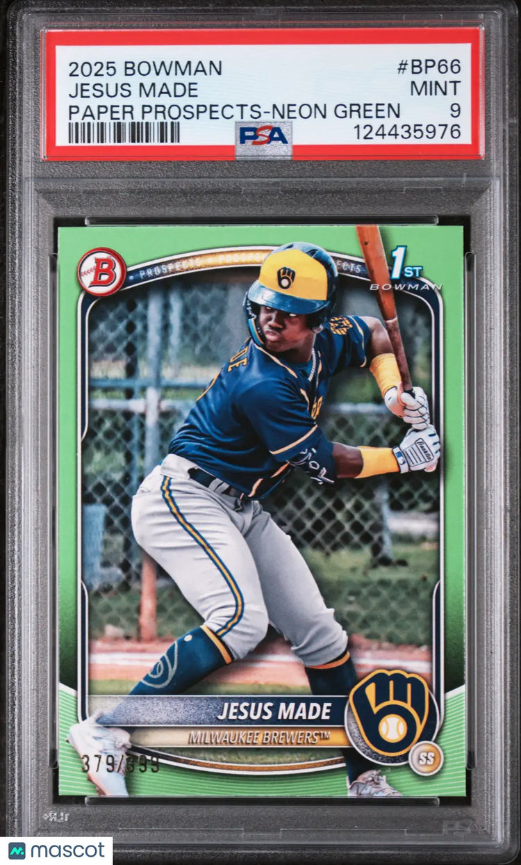 Jesus Made 1st RC Rookie Neon Green /399 PSA 9 2025 Bowman Paper Prospects 