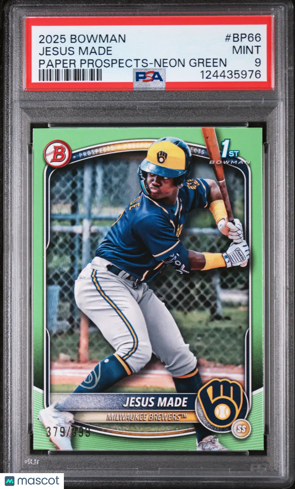 Jesus Made 1st RC Rookie Neon Green /399 PSA 9 2025 Bowman Paper Prospects 