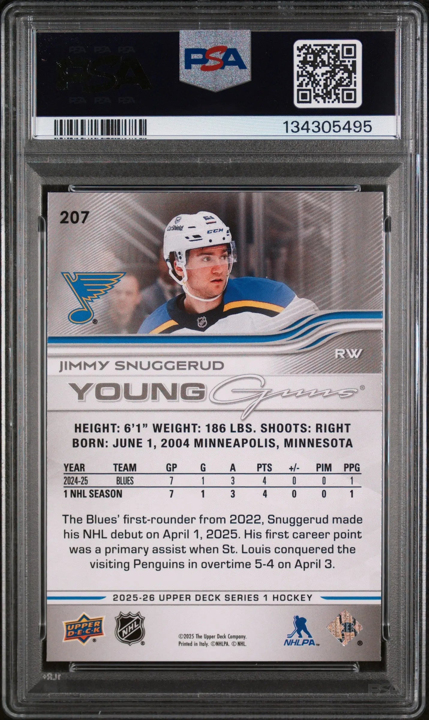 Jimmy Snuggerud PSA 10 Young Guns RC Rookie 2025-26 UD Upper Deck 