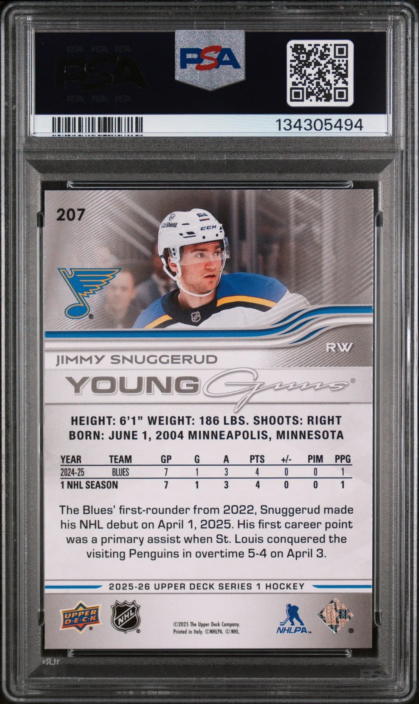 Jimmy Snuggerud RC Rookie PSA 9 2025-26 UD Upper Deck 