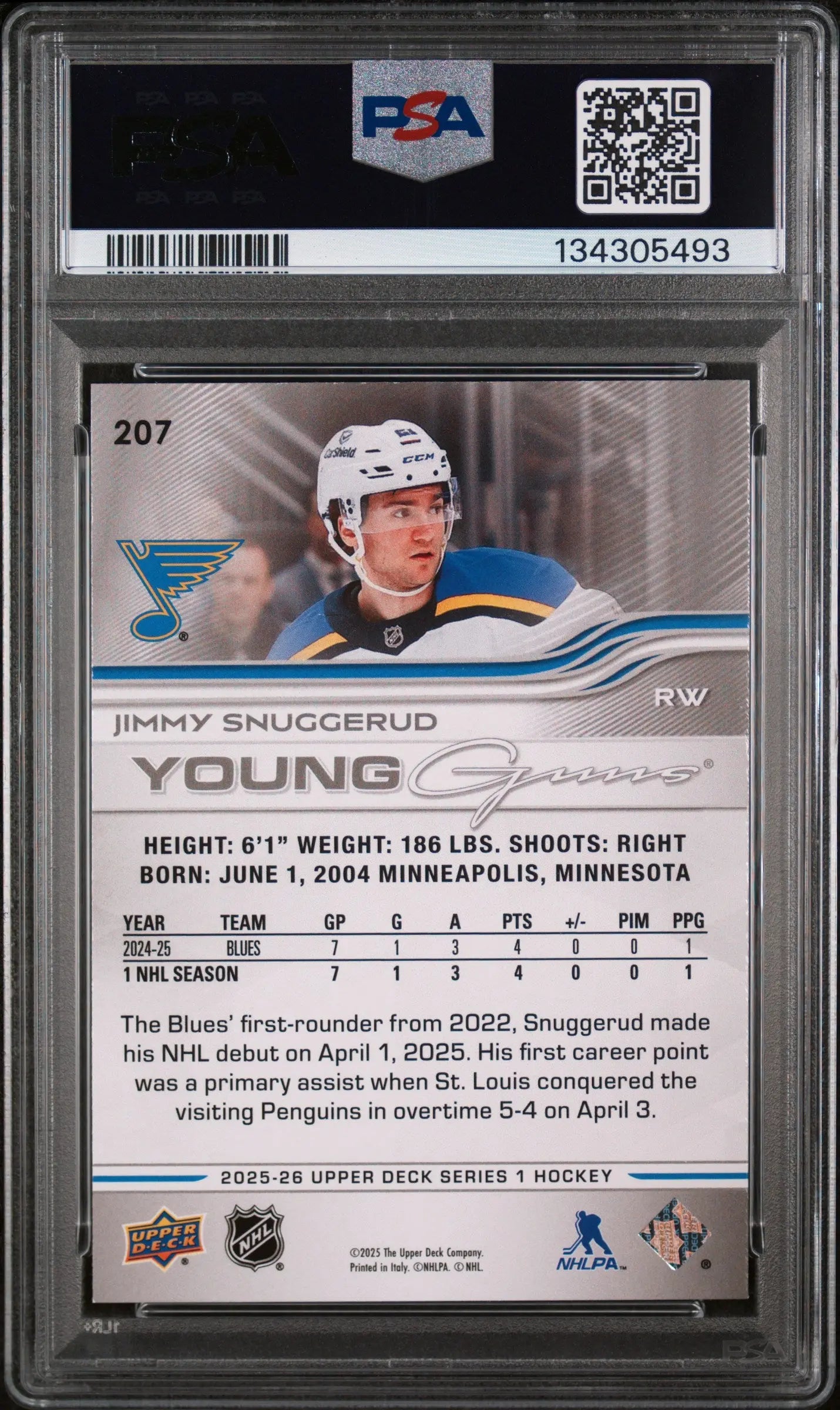 Jimmy Snuggerud Young Guns PSA 9 RC Rookie 2025-26 25-26 UD Upper Deck