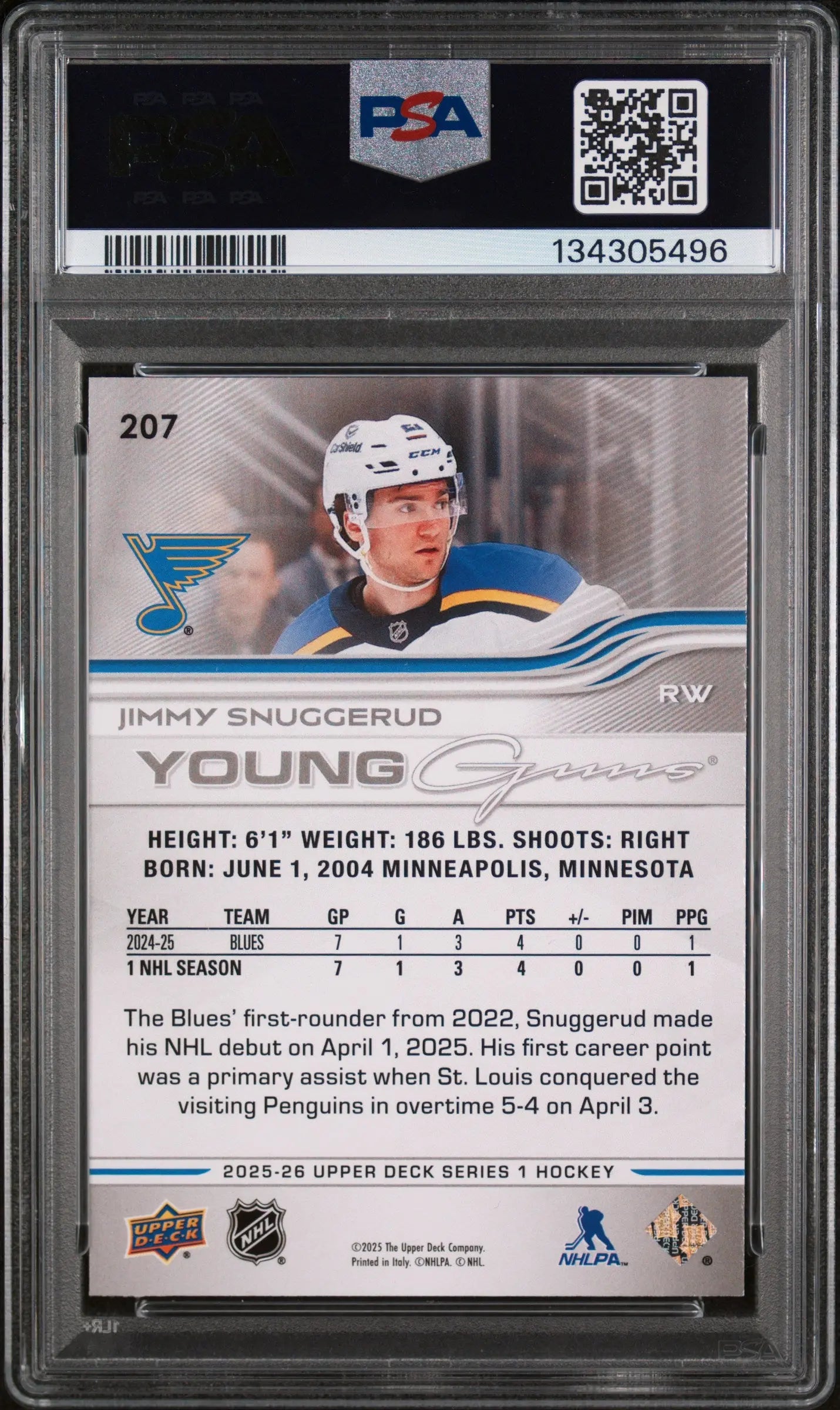 Jimmy Snuggerud Young Guns RC Rookie PSA 9 2025-26 Upper Deck 