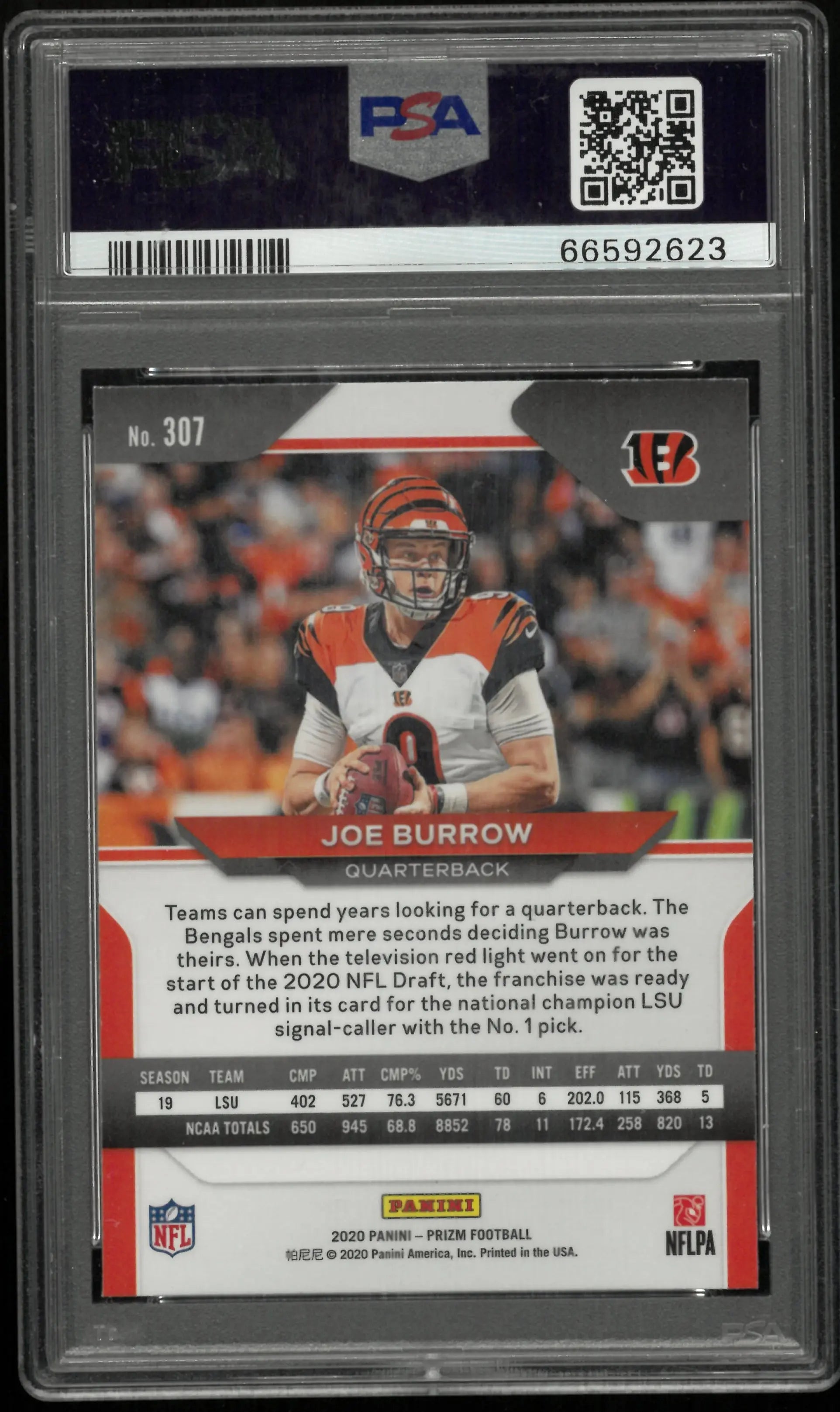 Joe Burrow 2020 Panini Prizm RC Rookie PSA 10 307 Cincinnati Bengals 