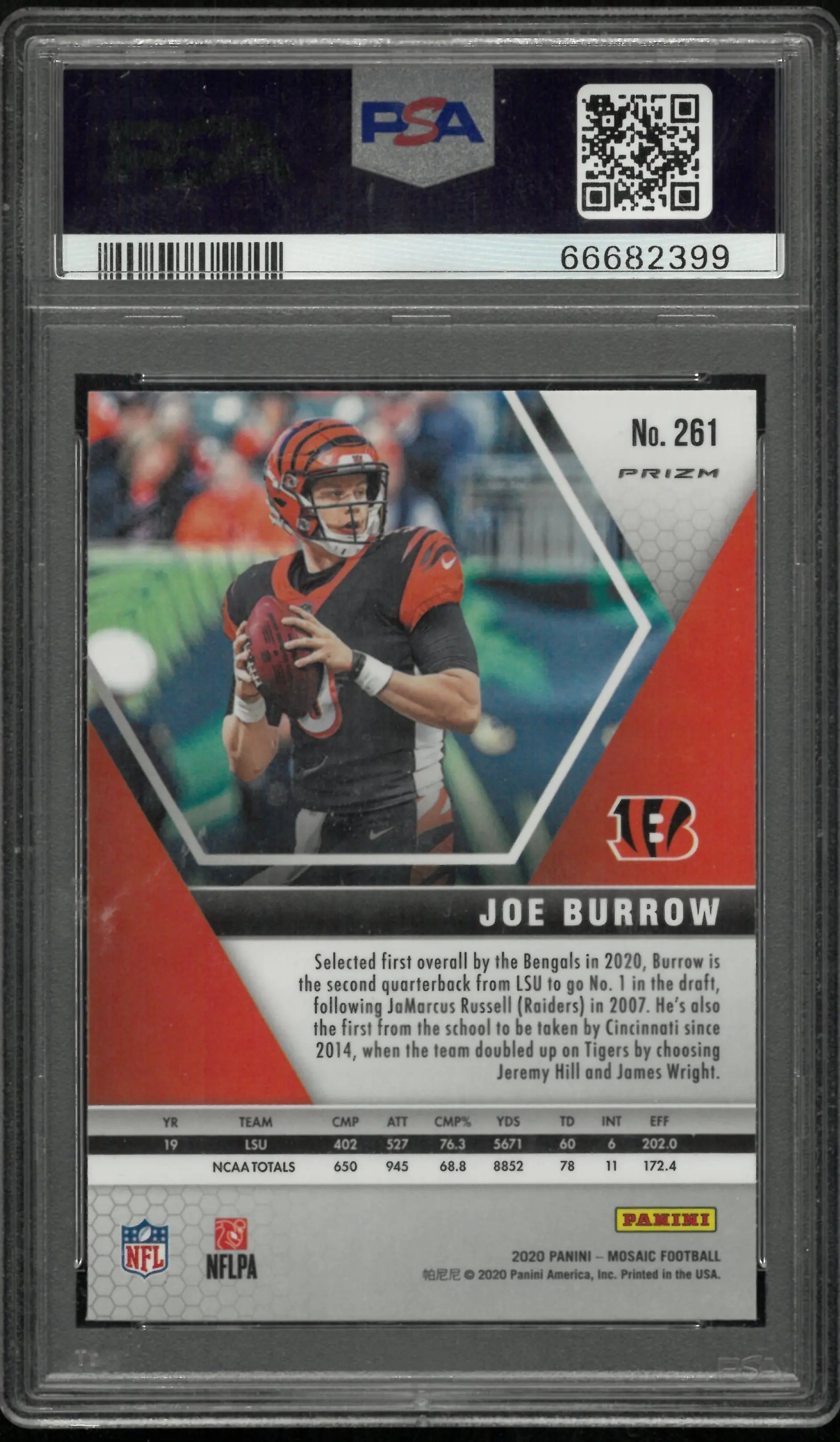 Joe Burrow RC Rookie PSA 10 NFL Debut Pink Camo 2020 Mosaic 