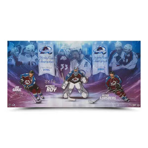 Joe Sakic, Patrick Roy, and Peter Forsberg Autographed “Avalanche Legends” 36x18 