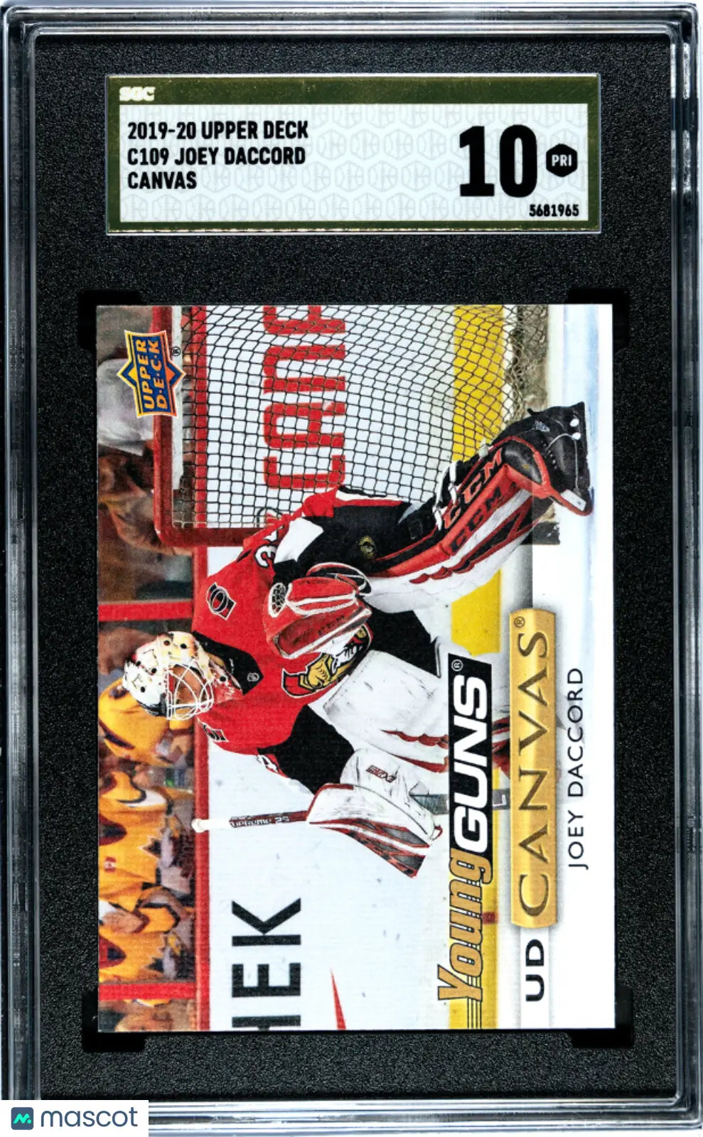 Joey Daccord RC PRISTINE GOLD LABEL SGC 10 Young Guns Canvas 2019-20 