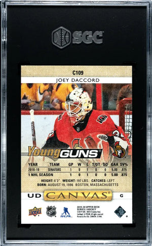 Joey Daccord RC PRISTINE GOLD LABEL SGC 10 Young Guns Canvas 2019-20 