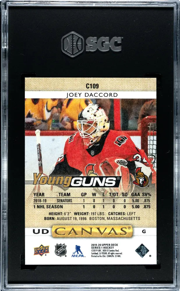 Joey Daccord RC PRISTINE GOLD LABEL SGC 10 Young Guns Canvas 2019-20 