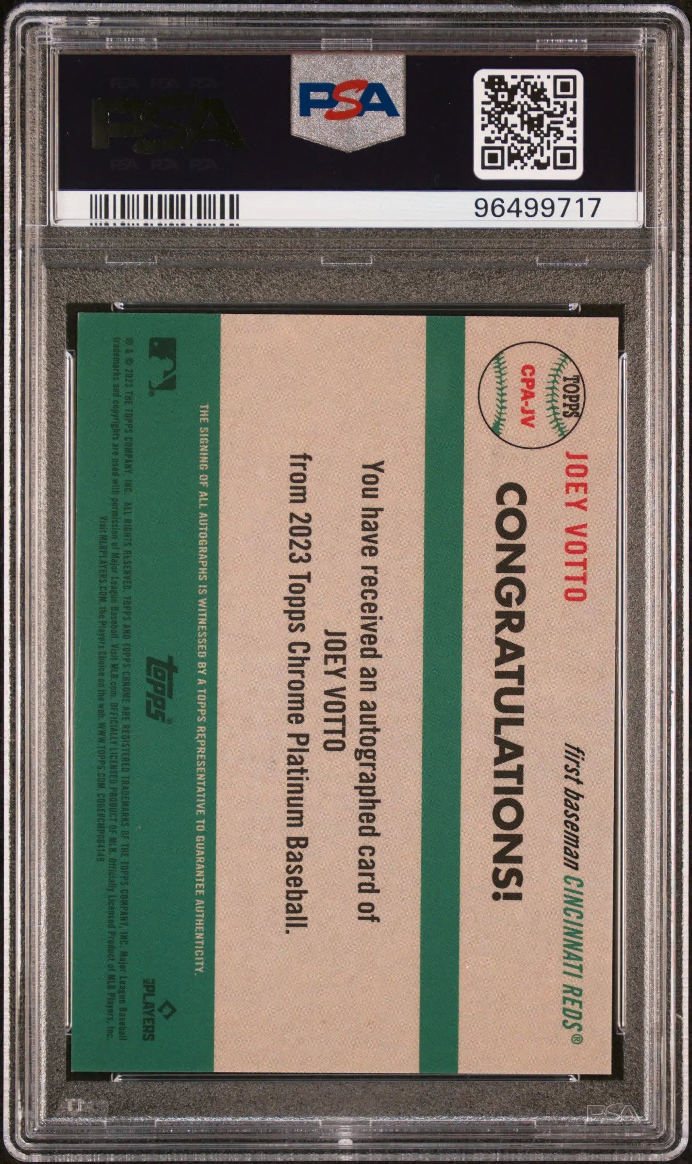 Joey Votto /15 AUTO PSA 10 2023 Platinum Topps Anniversary Pink Autograph 