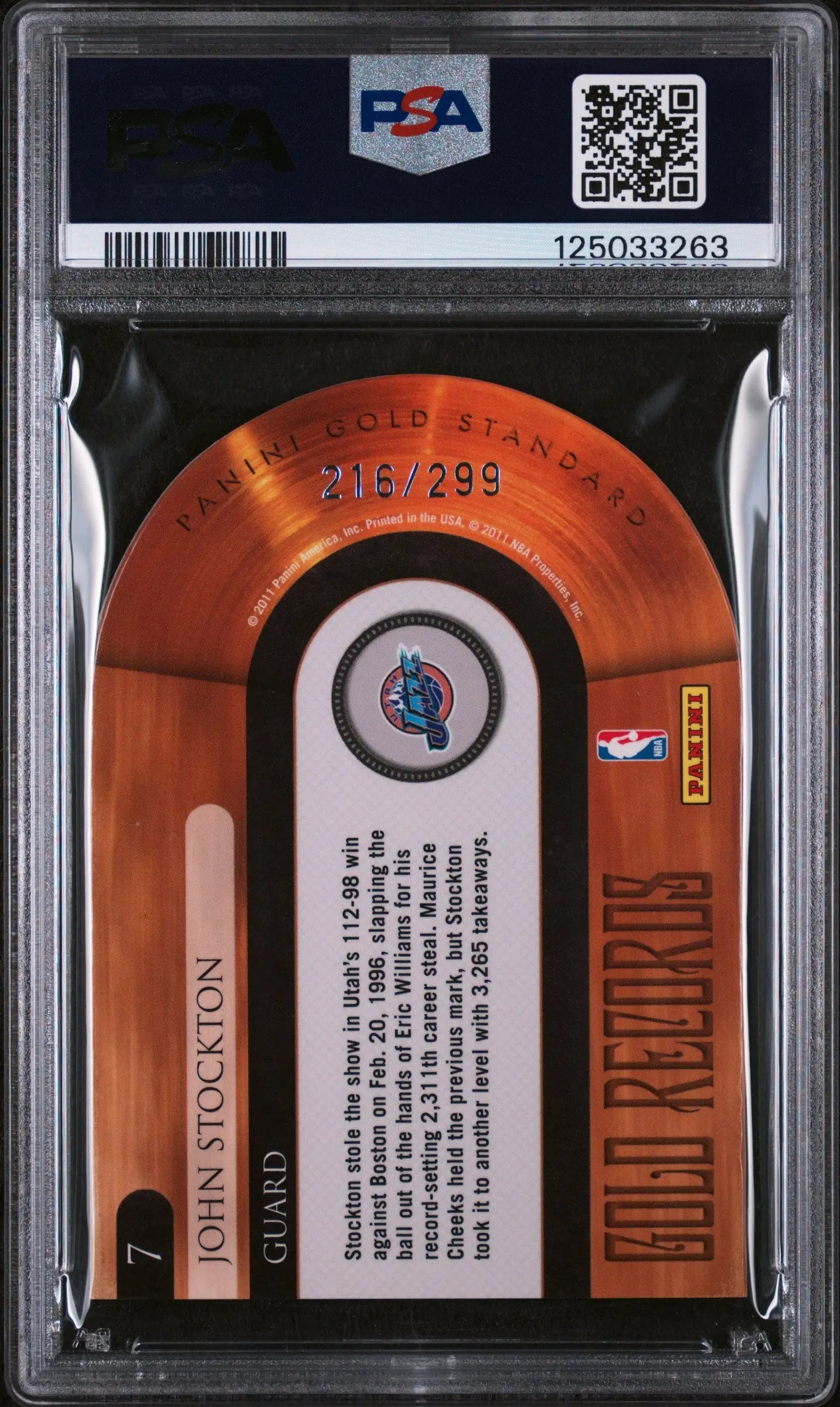 John Stockton #7 /299 PSA 8 2010-11 Panini Gold Standard Gold Records 