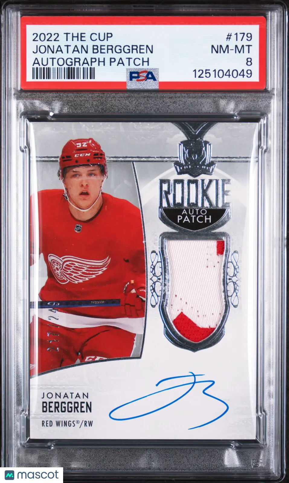 Jonatan Berggren RC Rookie Patch Auto /249 2022-23 UD The Cup Autograph RC 