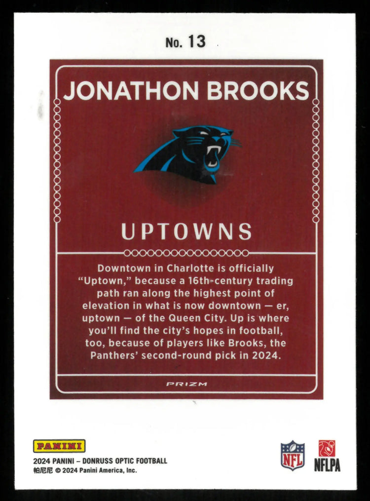 Jonathan Brooks Uptowns RC Rookie Optic 2024 Panthers SP SSP 