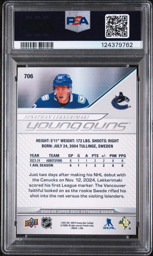 Jonathan Lekkerimaki Young Guns PSA 10 RC Rookie UD 2024-25 Upper Deck 