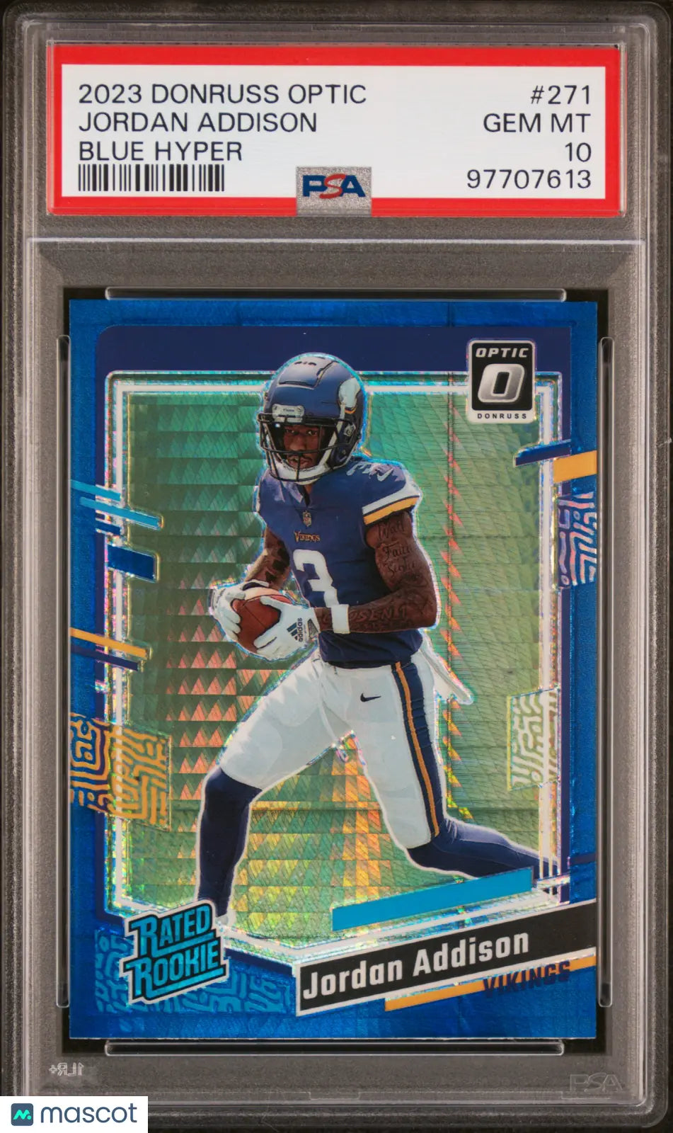 Jordan Addison #271 Blue Hyper PSA 10 Rated Rookie RC 2023 Panini Donruss Optic 