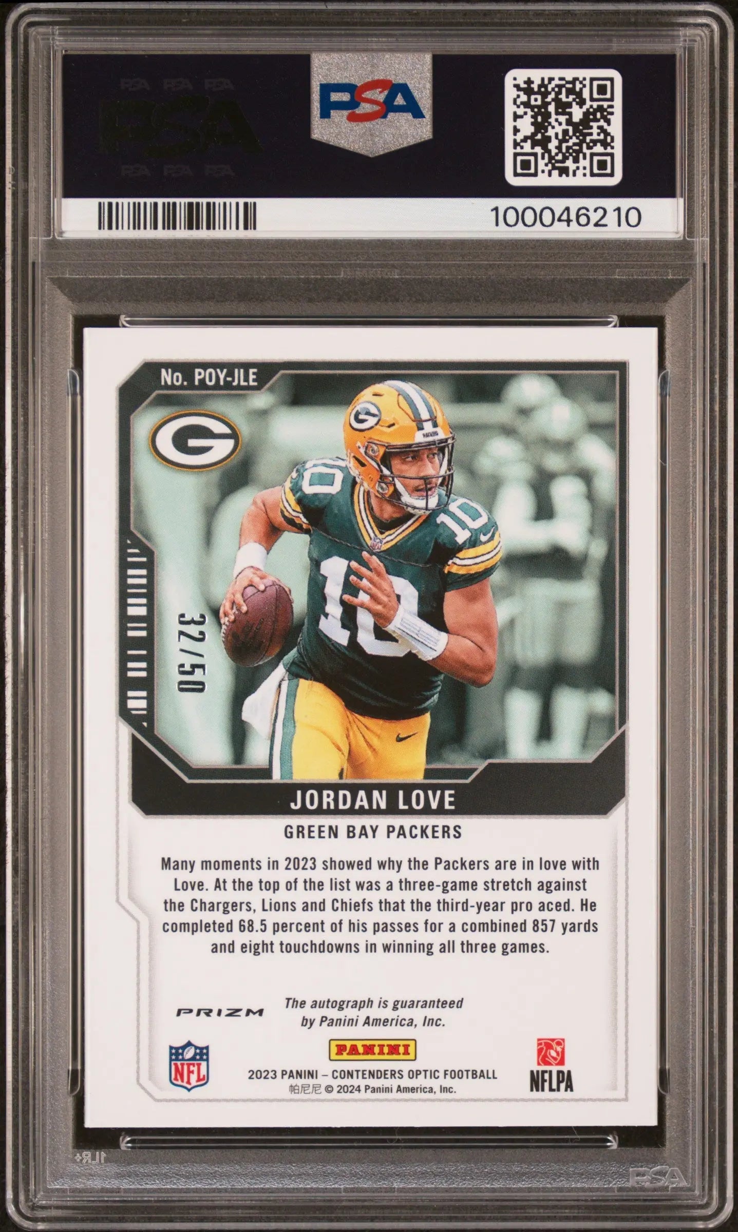 Jordan Love /50 Optic Player of the Year Auto PSA 9 2023 Contenders 