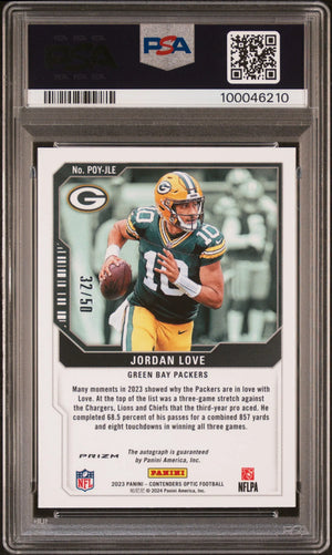 Jordan Love /50 Optic Player of the Year Auto PSA 9 2023 Contenders 