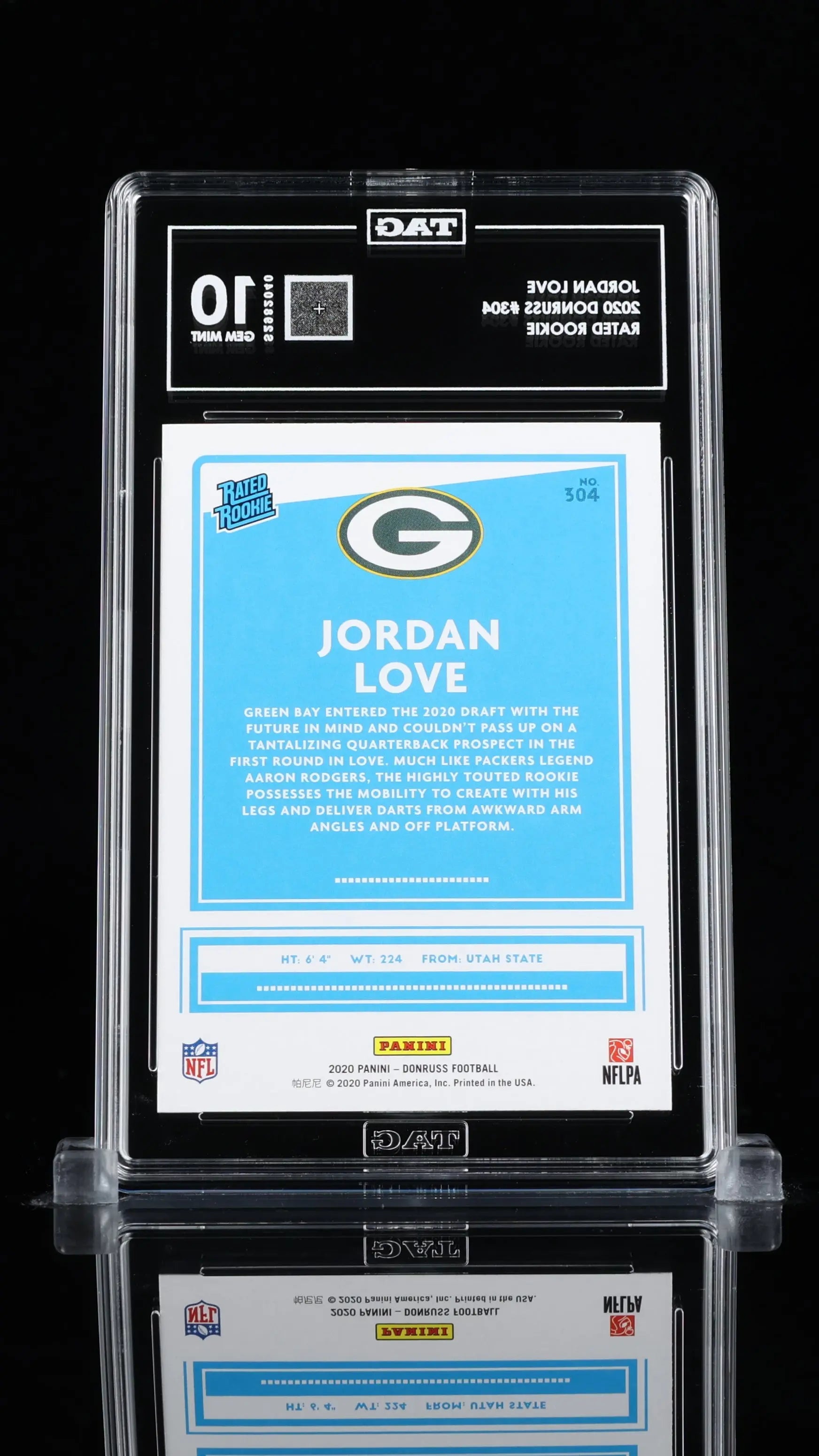 Jordan Love Donruss Rated Rookie TAG 10 Gem Mint RC 2020 304 